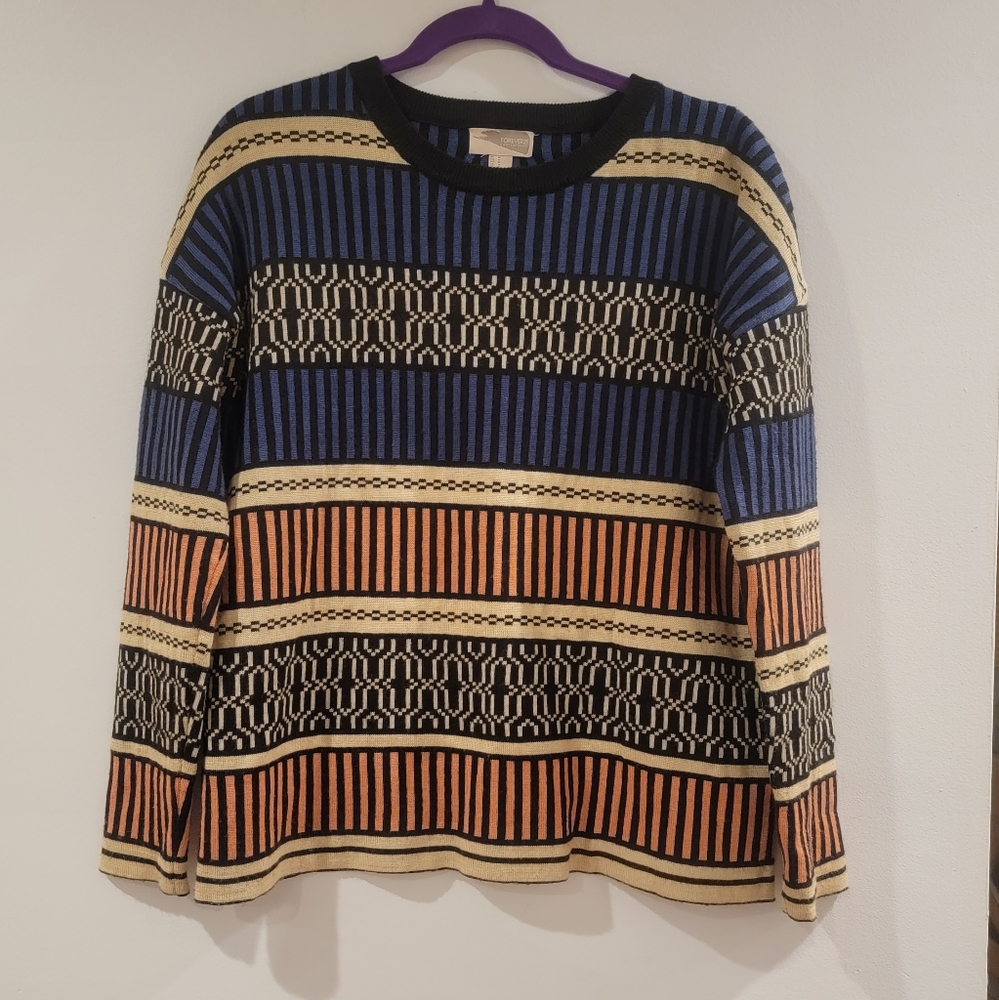 Forever 21 womens crew neck wool blend heavy print multicolor Sweater Size M